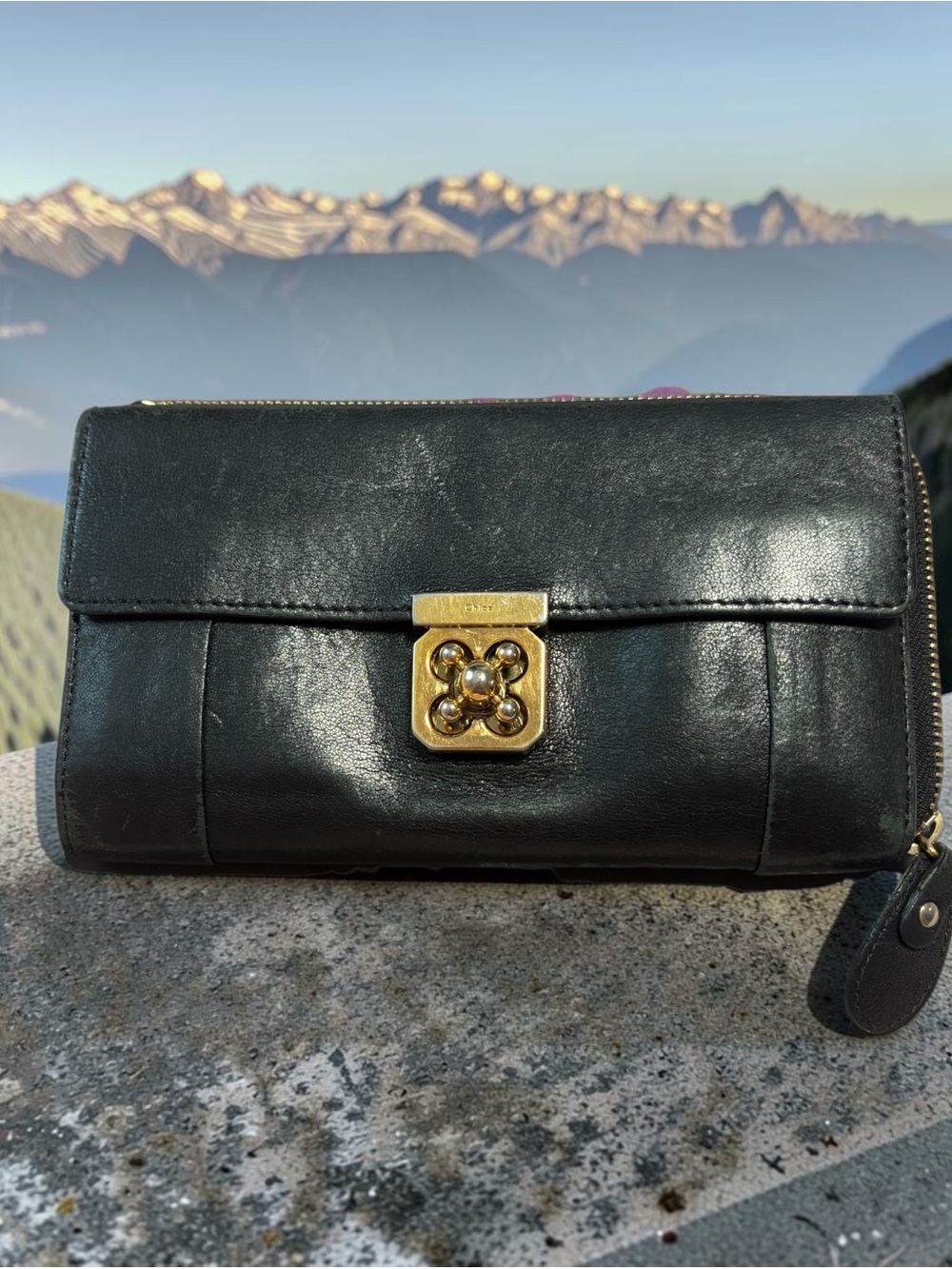 Chloe Black Elsie Leather Wallet with Gold Hardware